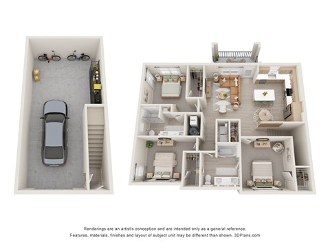 Floor plan for 3 beds, 2 baths, 1446 sqft